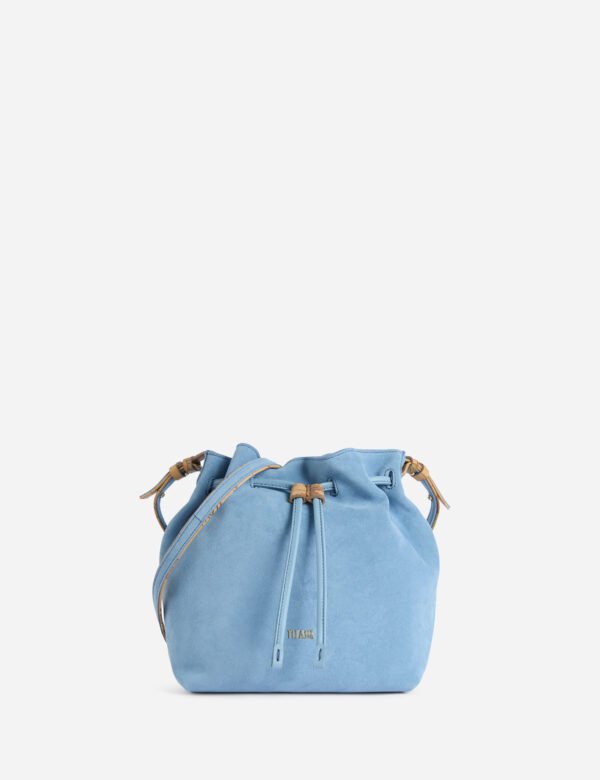 Tribal Leather Bucket Bag Blu