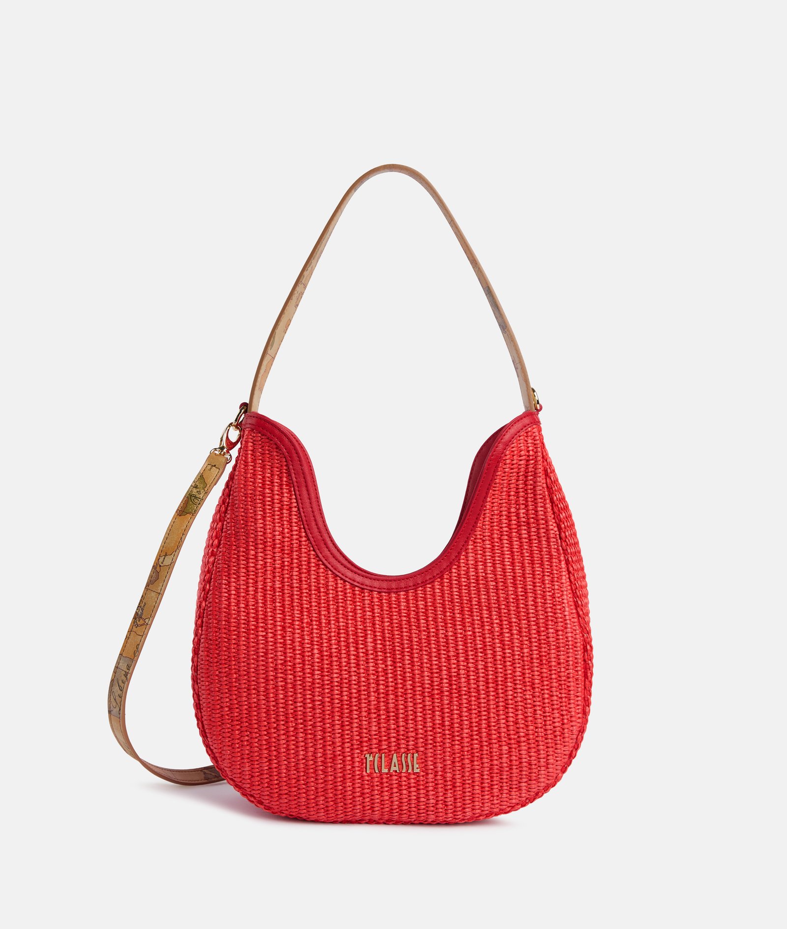 Sunny Rafia halfmoon shoulder bag Poppy Red