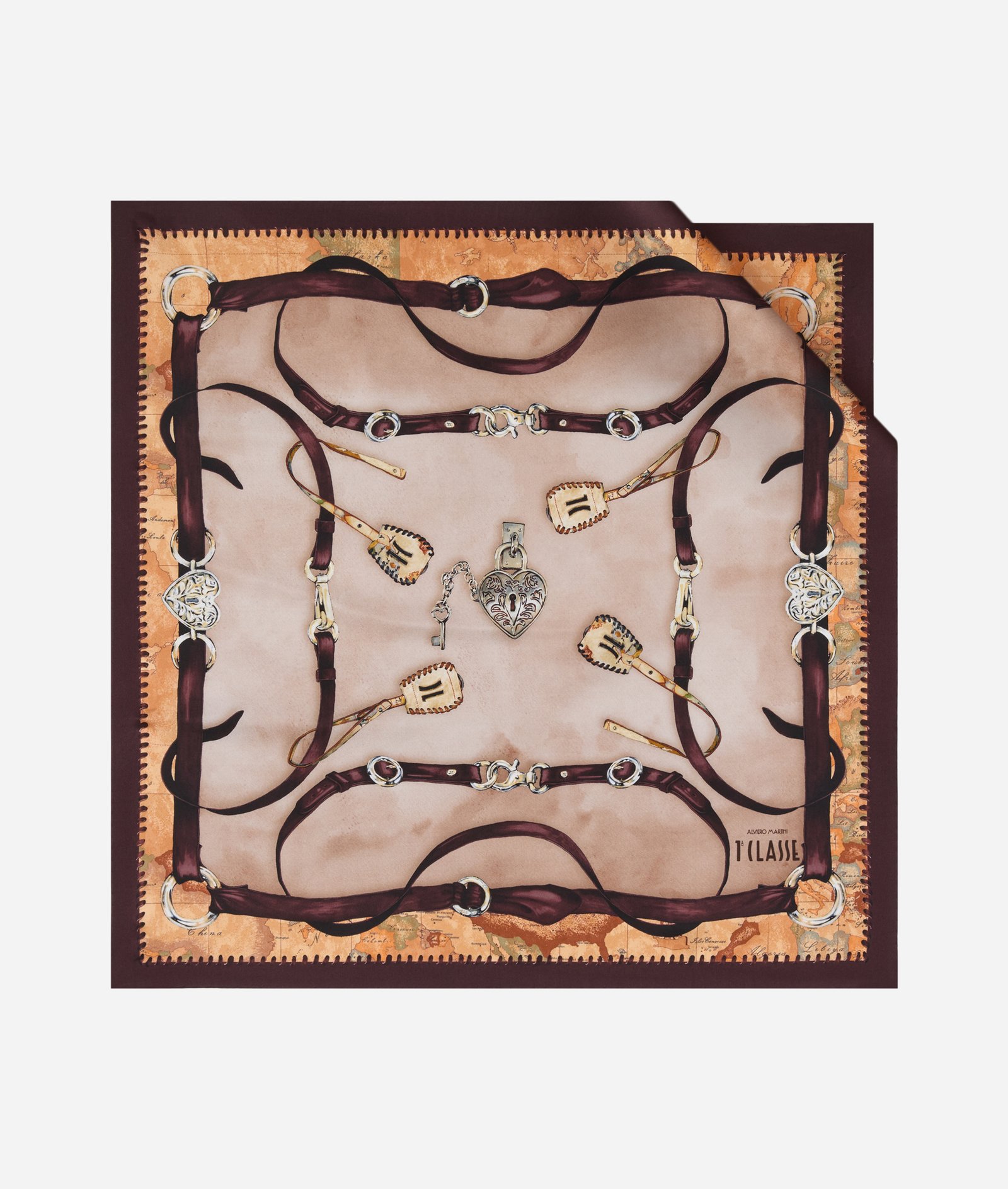 Shall mëndafshi Geo Selleria 70x70 Burgundy