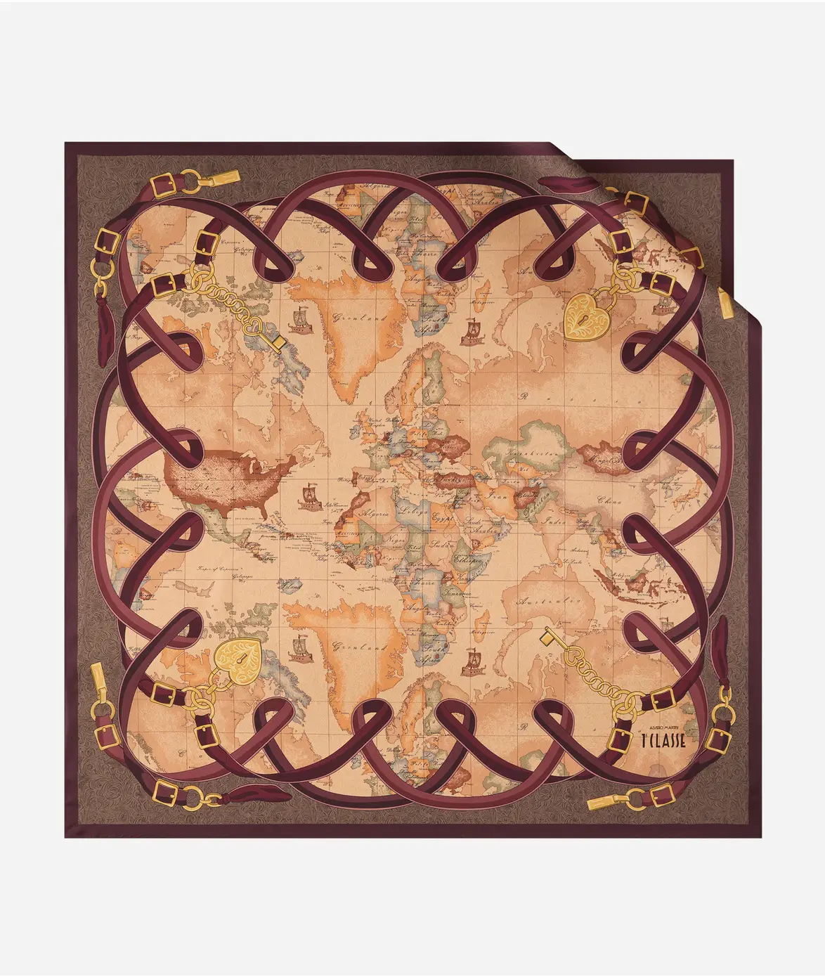 Shall mëndafshi Geo Country 90x90 BURGUNDY